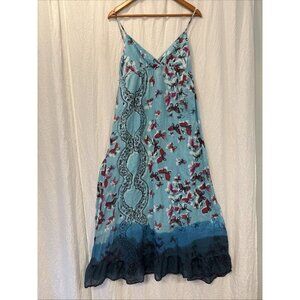 Y2K Derek Heart Blue Purple Fairy‎ Butterfly Smocked Cotton Maxi Dress XL